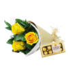 Buquê de 3 Rosas Amarelas e Ferrero Rocher 8 Unidades
