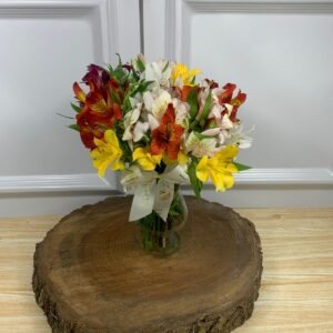 Vidro - Arranjo de 12 Astromélias Coloridas