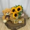 Kit - Buquê de 3 Girassóis, Pelúcia 20cm, Ferrero Rocher 8 Unidades