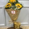 Buquê de 3 Girassóis e Ferrero Rocher 8 Unidades
