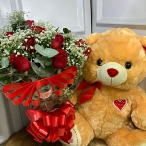 Kit GG - Buquê 12 Rosas Vermelhas, Urso GG