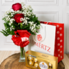 Kit Sacola - Arranjo 2 Rosas Vermelhas e Ferrero Rocher 8 Unidades