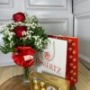 Kit Sacola - Arranjo 2 Rosas Vermelhas e Ferrero Rocher 8 Unidades