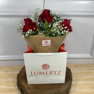 Buquê Na Sacola - 3 Rosas Vermelhas Abertas Papel Pardo