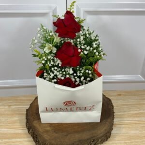 Alternative view of Arranjo Na Sacola - 3 Rosas Vermelhas Abertas