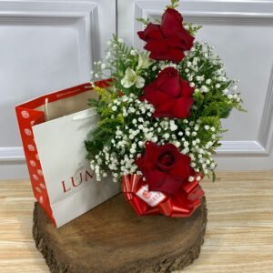 Arranjo Na Sacola - 3 Rosas Vermelhas Abertas