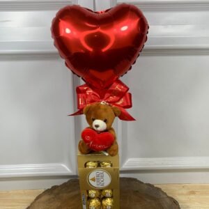 Kit - Ursinho Chaveiro, Ferrero Rocher 8 Unidades, Balão Coração