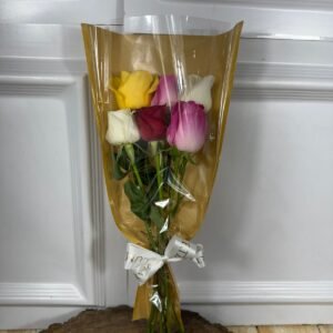 Buquê Na Embalagem Floral - 6 Rosas Coloridas